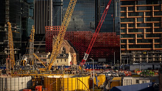 The construction site for the Parramatta metro station.