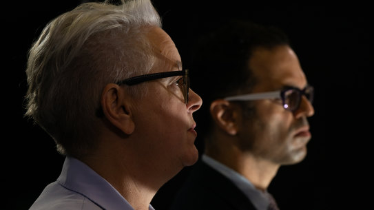 NSW Environment and Energy Minister Penny Sharpe and NSW Treasurer Daniel Mookhey at Thursday’s press conference.