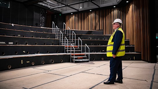 Inside the new auditorium of Australian Theatre for Young People at Pier 2/3 