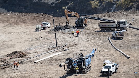 An LGI gas drill and pipes ready to be laid at Eastern Creek Landfill.