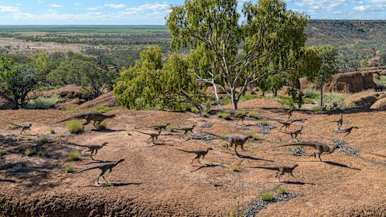 The area is home to what is believed to be the world’s only evidence of a dinosaur stampede - as depicted above.