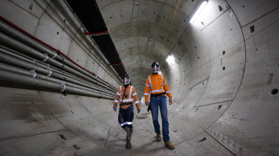 Workers in the new $11 billion metro rail line to Western Sydney Airport.