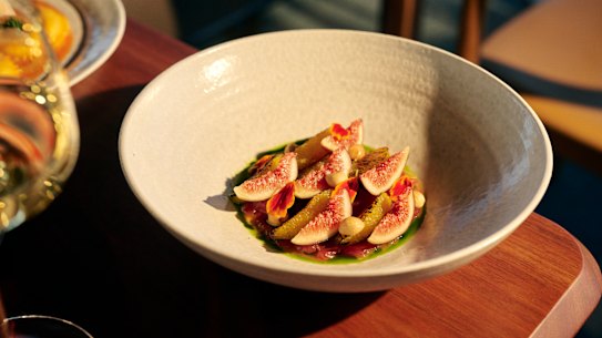 Tuna crudo with local figs and burnt honey.