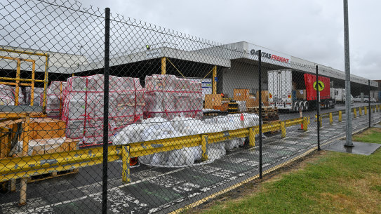 Qantas cargo being stored at Melbourne Airport on Wednesday. 