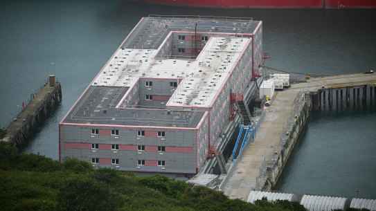 The Bibby Stockholm immigration barge in England, part of a contract for Australia’s Corporate Travel Management.