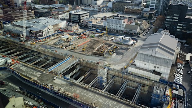 Two boring machines have been halted for weeks several hundred metres east of the site of a station, pictured, for Metro West in Parramatta’s CBD.