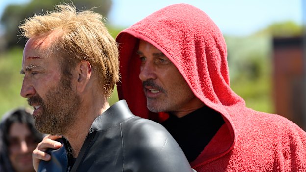 Nicolas Cage and Julian McMahon in The Surfer.