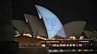 The Sydney Opera House lit up with a menorah for Hanukkah.
