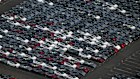 Tesla vehicles at the Port of Melbourne in March. 