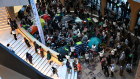 Student protesters at Melbourne University on Wednesday afternoon.