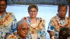 Foreign Affairs Minister Penny Wong, pictured with Pacific leaders, will launch a fund to promote international LGBTQ rights.