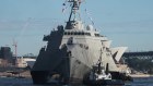 The USS Canberra arrives in Sydney after a month-long journey from its base in San Diego. It is only the second US naval ship to be named after a non-American city.