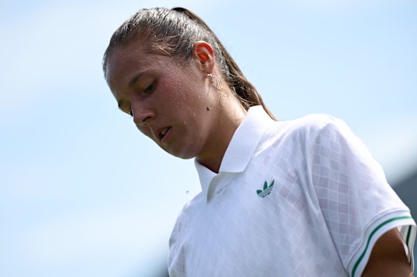 Daria Kasatkina during her first round match at Wimbledon in 2025.