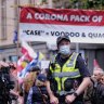 Pandemic bill protesters state their case on Saturday.