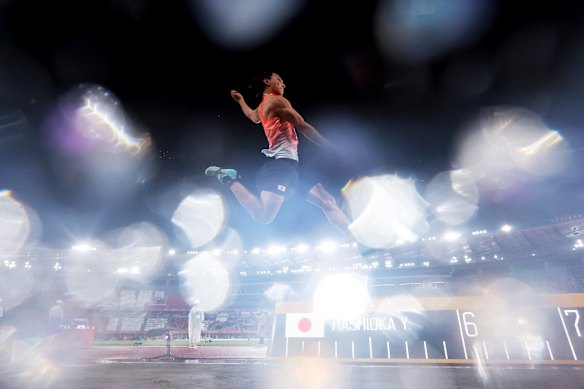 Yuki Hashioka of Japan competes during the Athletics Men’s Long Jump Final on day nine of the 20th Asian Games Aichi-Nagoya at Nagoya City Mizuho Park Athletic Stadium on September 28, 2026 in Nagoya, Aichi, Japan.