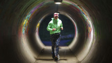 Ultra runner Helen Ryvar runs through an underpass in Wrexham during running a half marathon in Wrexham, Wales, in March.