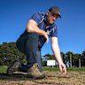 Western Eagles senior coach Dan Casey at his drought-stricken ground.