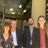 Matilda Lane-Rose, Jesse Noakes, Gerard Mazza and Emil Davey outside court on Tuesday.