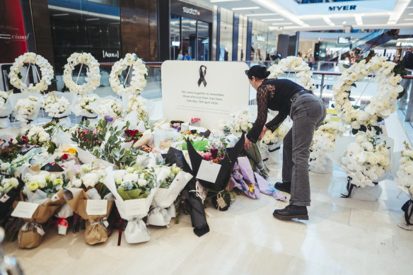 A memorial has been set up inside the Bondi Junction shopping centre to pay tribute to the victims killed in the stabbing rampage.