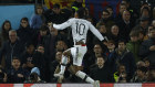 Manchester United’s Marcus Rashford celebrates after scoring his side’s opening goal during the Europa League play-off first leg soccer match between Barcelona and Manchester United last week.