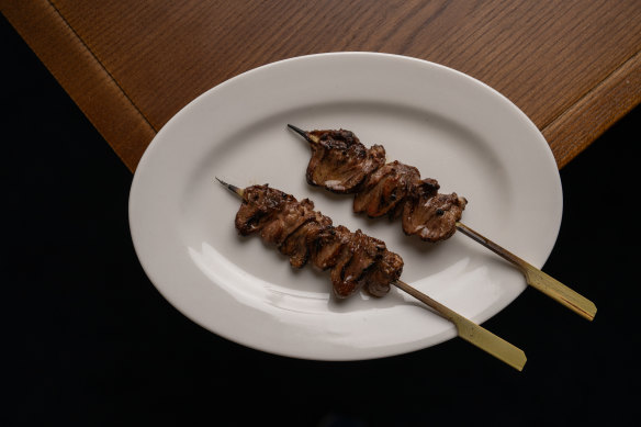 Bouncy little grilled chicken hearts. 