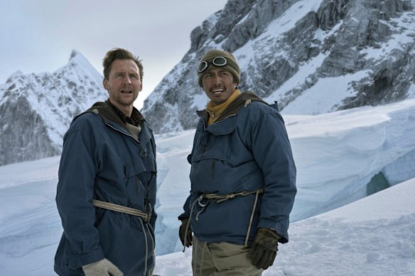 “One of the most extraordinary, unique opportunities of my life”: Tom Hiddleston (left) as Edmund Hillary with Genden Phuntsok as Tenzing Norgay in Tenzing.