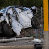The carnage saw one car end up crumpled on the footpath.