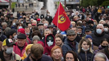 Demonstrators gather during a protest against the results of the Parliamentary election in Moscow, Russia. The Communist Party, which came second in Russia’s parliamentary election earlier this month, filed multiple lawsuits.