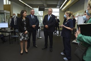 The Prime Minister on a tour of RPA with Premier Gladys Berejiklian and NSW Health Minister Brad Hazzard.