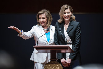 House Speaker Nancy Pelosi introduces Olena Zelenska, the first lady of Ukraine, before she addresses members of Congress in Washington on Wednesday.