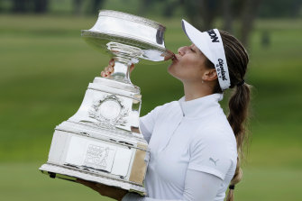 Hannah Green celebrates winning the Women's PGA Championship last year. 