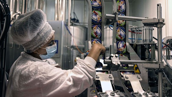 An Israeli works at the Ben & Jerry’s ice-cream factory in the Be’er Tuvia Industrial area. 