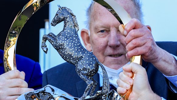 Jack Van Duuren with the Everest trophy after Nature Strip’s victory last year.