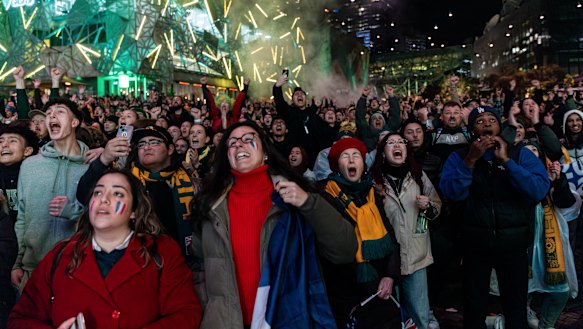 Matildas fans in Federation Square.