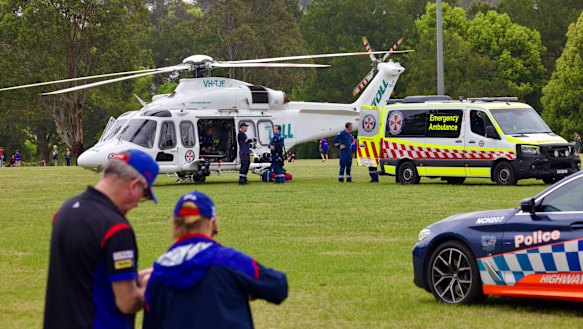 Victims are evacuated by helicopter to John Hunter Hospital.