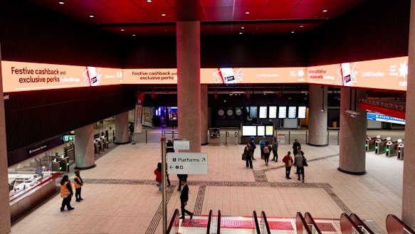 The wraparound advertising screens at State Library. 