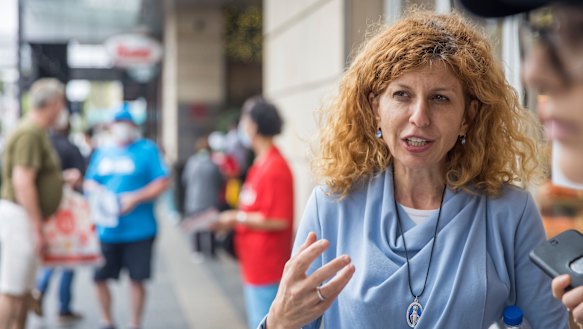 Liberal candidate Bridget Sakr on the hustings near Burwood Westfield.