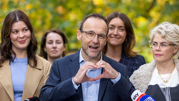 Adam Bandt at his final press conference after 15 years as the MP for Melbourne.