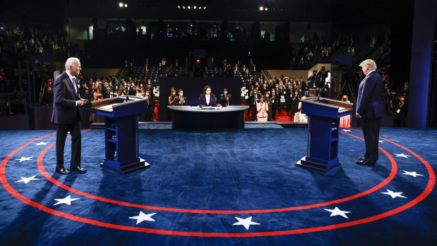 Trump and Biden on the debate stage.