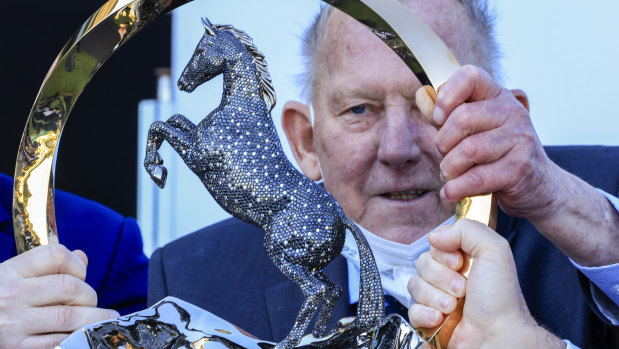 Jack Van Duuren with the Everest trophy after Nature Strip’s victory last year.