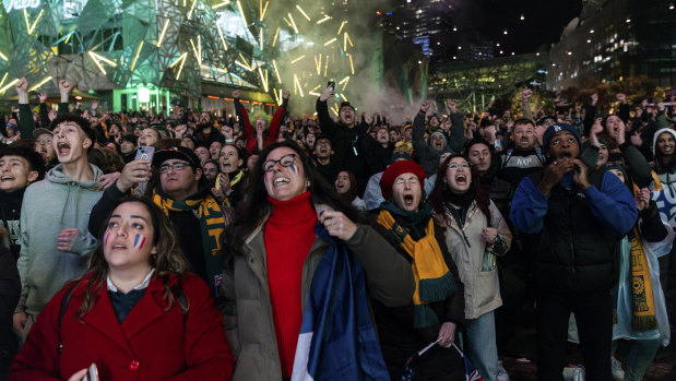 Matildas fans in Federation Square.