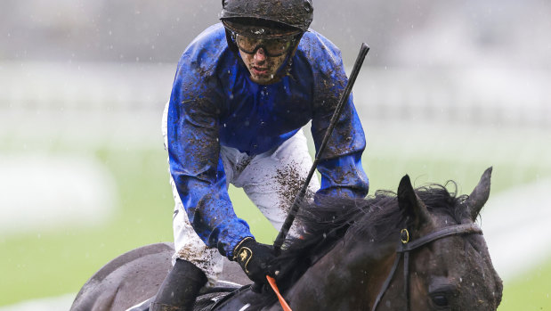 Brenton Avdulla rides through the mud at the Royal Randwick on Saturday.