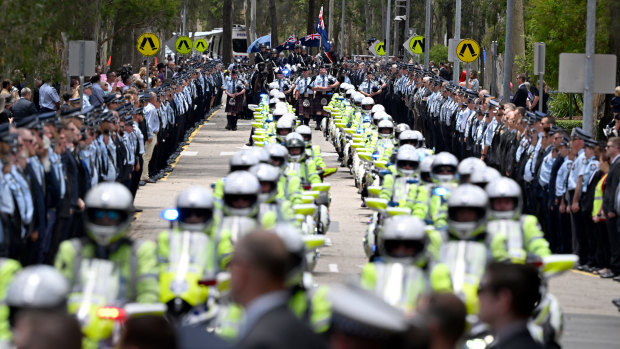 A guard of honour in Brisbane for slain officers Constable Rachel McCrow and Constable Matthew Arnold on December 21, 2022.
