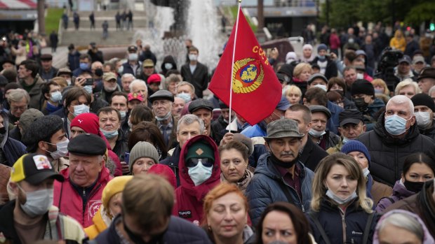 Demonstrators gather during a protest against the results of the Parliamentary election in Moscow, Russia. The Communist Party, which came second in Russia’s parliamentary election earlier this month, filed multiple lawsuits.