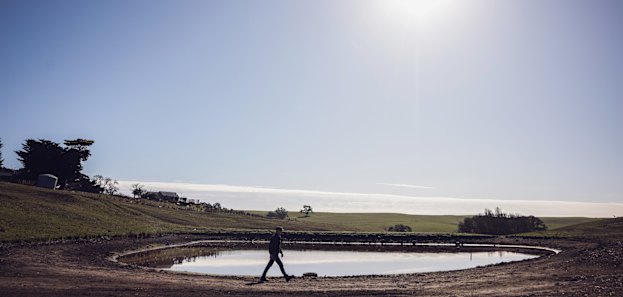 The low dam levels on Holmberg’s farm.