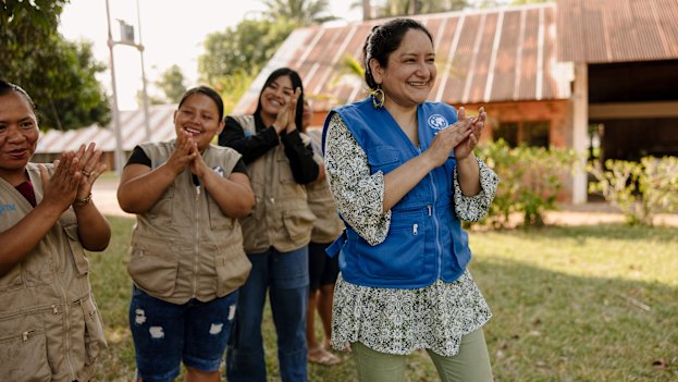 IJM staff member Jackelin Castillo with partners from Kids Alive and members of the survivor network in Pucallpa, Peru.