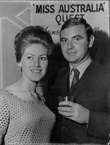 Miss Australia 1968, Helen Newton, of Nambour, Queensland, with Max Fulcher at the reception in Sydney.