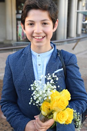 Jordan Ilencik 13 travelled from Campbelltown with flowers and a letter  for Harry and Meghan.
