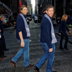 Atlassian co-founders Mike Cannon-Brookes (left) and Scott Farquhar in New York in December 2015, on the day their company listed on the Nasdaq stock exchange.