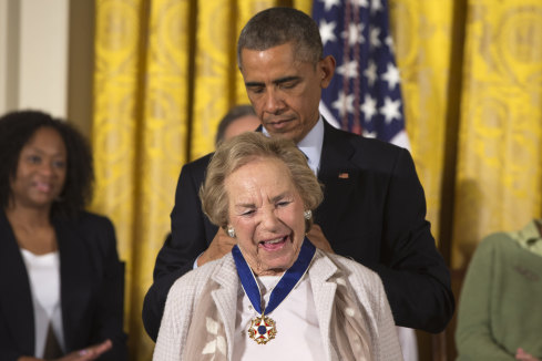 President Barack Obama awards Ethel Kennedy the Presidential Medal of Freedom in 2014.